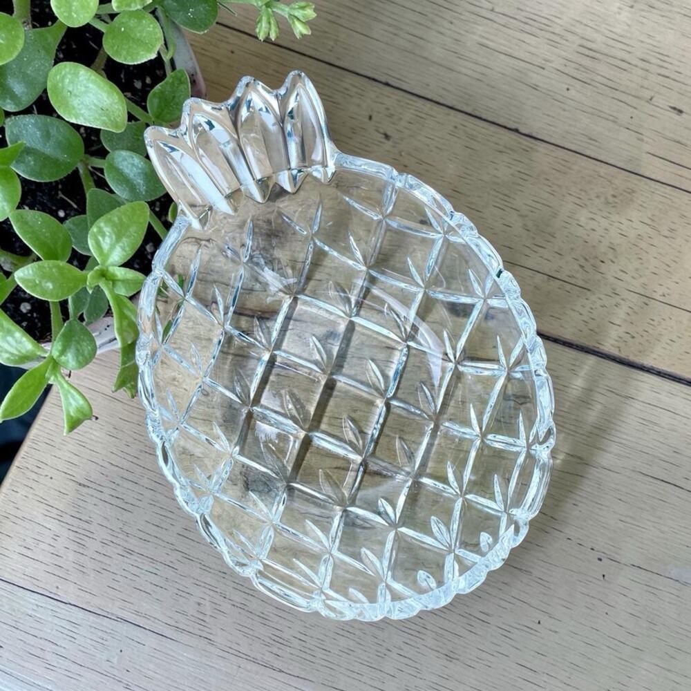 Vintage Glass Pineapple Bowl Diamond Cut Pattern Trinket Dish Jewelry Dish